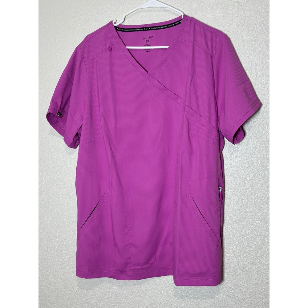 Koi Lite Women 2X Magenta Purple Crossover V-Neck Scrub Top Slim Fit 2X NWOT